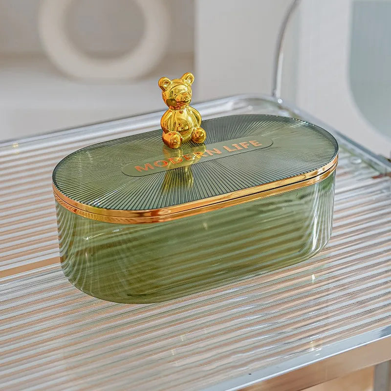 Gold Bear Acrylic Cotton Buds Storage Box