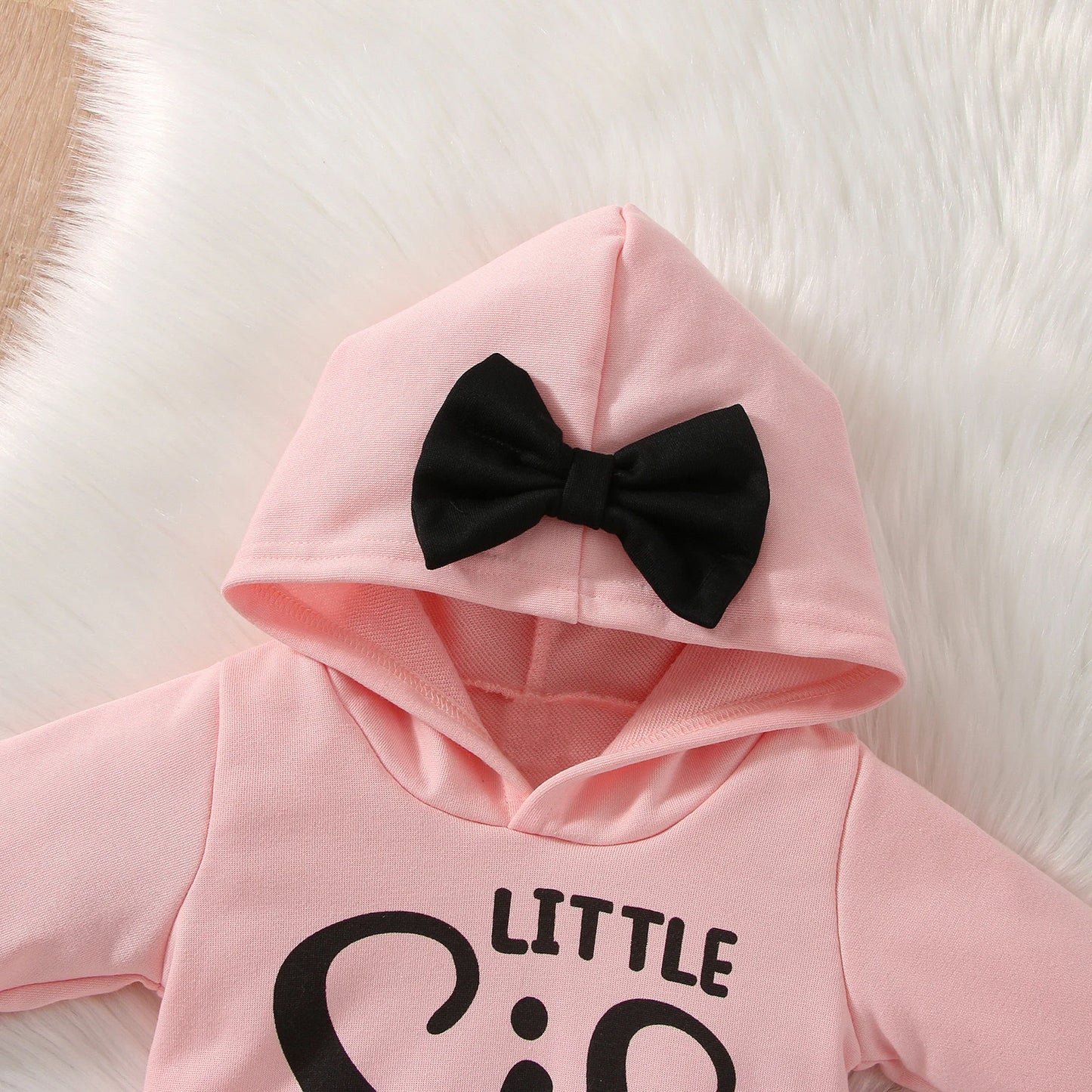 Autumn 2Pcs Baby Girls Long Sleev Printing Letter With Bow Hoodie Set For Casual Sporty Clothes For 1-3Y