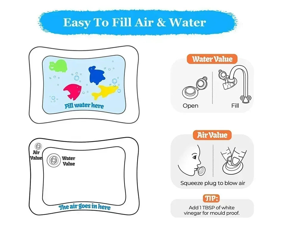 Baby Water Play Mat Inflatable Cushion PVC Infant Tummy Time Toddler Water Pad for Kids Early Education Developing Activity Toys