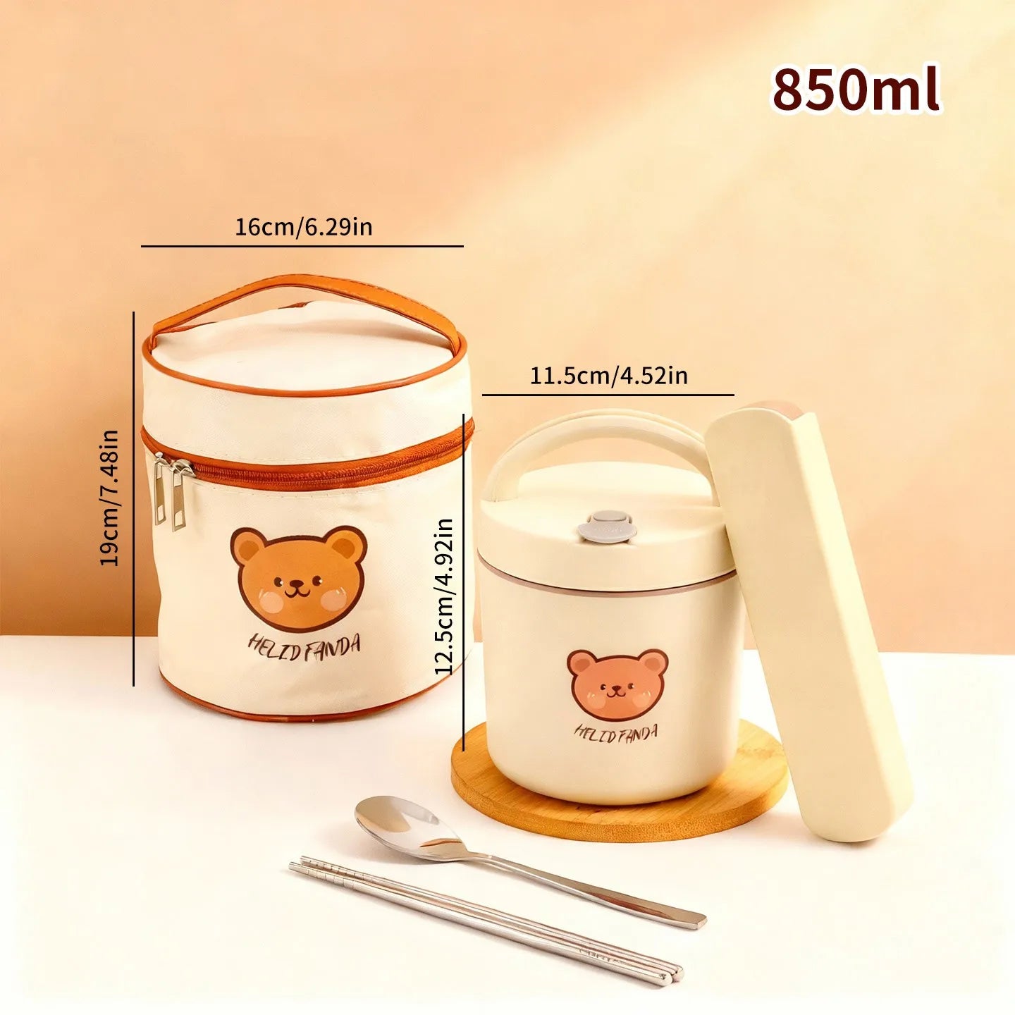 316 Stainless Steel Thermal Insulated Bento Lunch Box Leak Proof Little Bear Food Container With Handle For Kids Microwave Safe