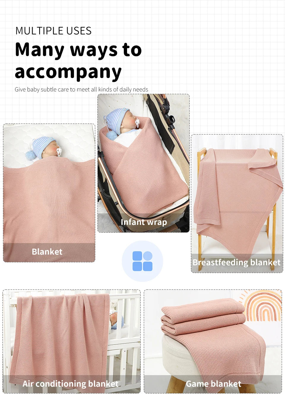 Baby Blankets for Girls Boys Dual-Use Newborns Infants Crib Nap Bedding Sheets 100*80cm Toddlers Receiving Mats Kids Playing Mat