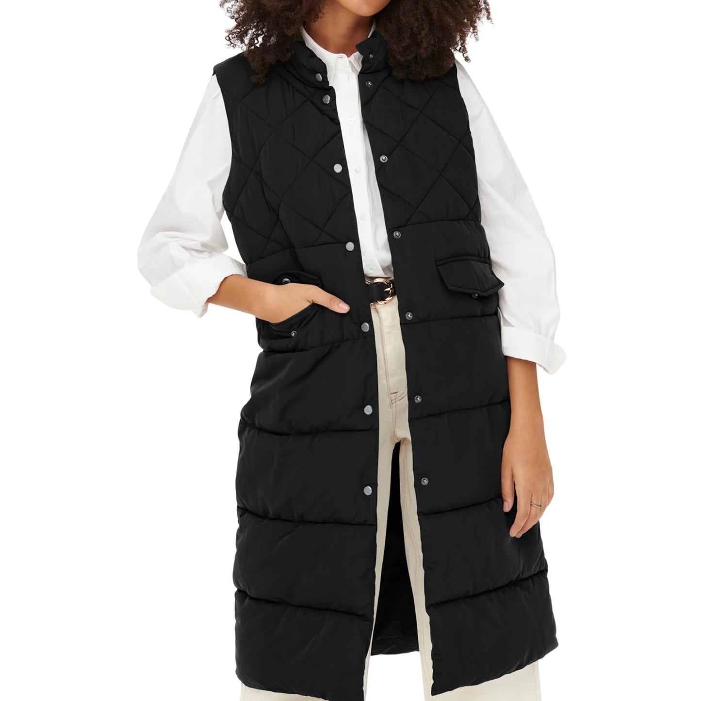 Women Quilted Puffer Vest Solid Color Warm down Jacket Button Cardigan for Winter Outwear Streetwear