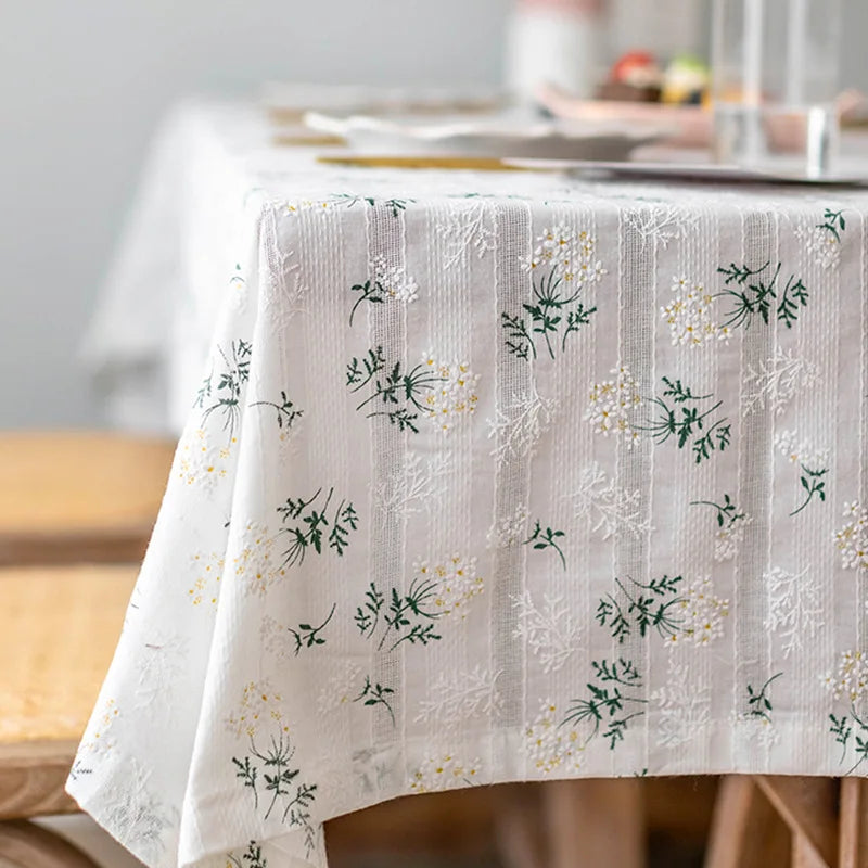 Korean Style Daisy Tassels Cotton Floral Table Cloth
