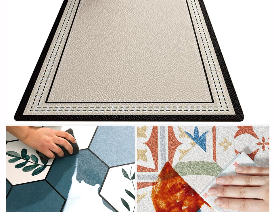 Kitchen Mat Waterproof Non-slip Rugs Leather Carpet Anti-fatigue Pvc Floor Mats Oil-proof Easy To Clean Anti-slip Area Long Rug