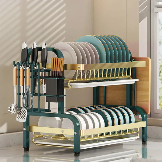 Voltsify 2-Tier Carbon Steel Dish Rack for Kitchen Home Storage Organisation