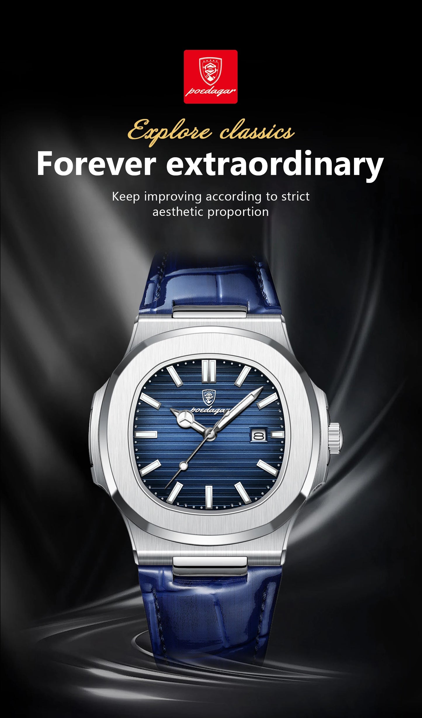 POEDAGAR Luxury Original Man Watch Date Waterproof Luminous Square Men Wristwatch High Quality Leather Men's Quartz Watches Male
