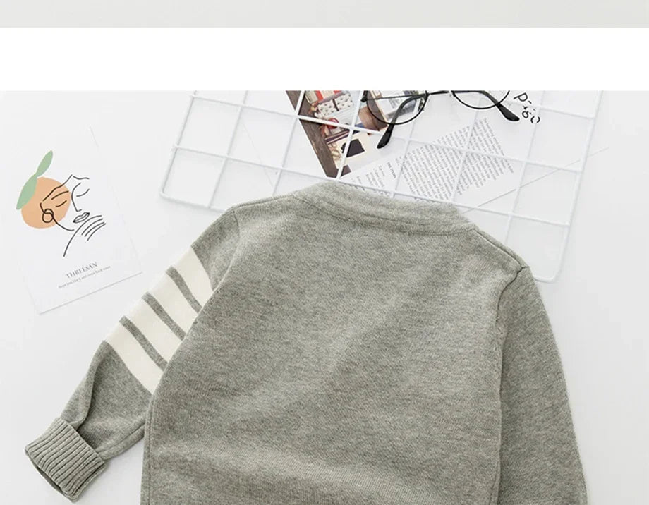 Kids Striped Knit Cardigan – Soft Cotton V-Neck Sweater for Boys & Girls, Warm Autumn Winter Knitwear