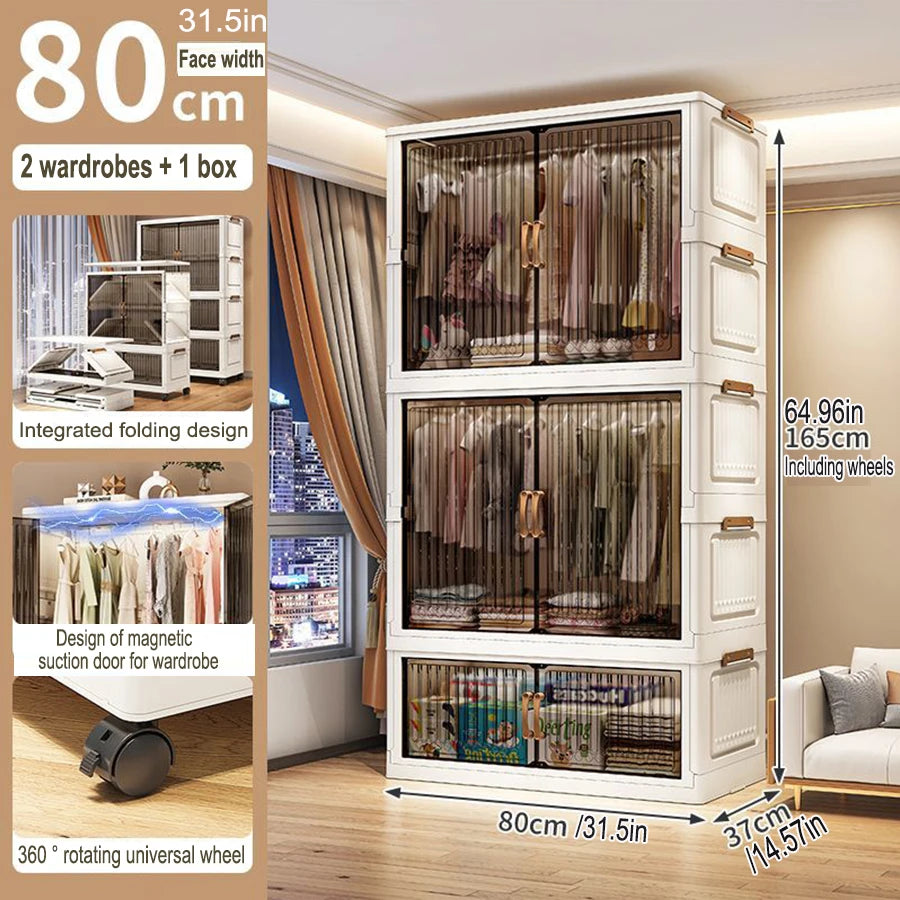 70-80cm Multifunction Folding Storage Cabinet | Dustproof Foldable Wardrobe & Closet Organiser | Heavy-Duty Household Sundries Locker Storage Box