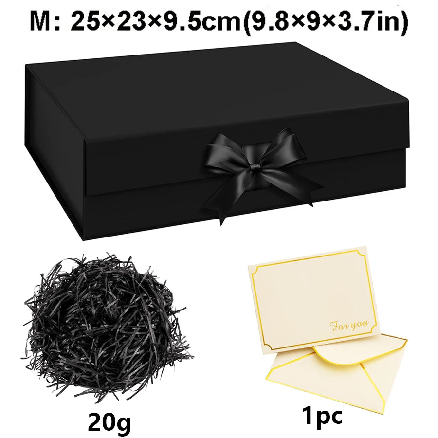 Pink/Black Magnetic Closure Gift Box with Raffia Gold Envelopes Wedding Birthday Jewelry Special Occasion Packaging JXB