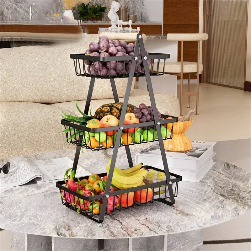 2-3 Tiers Countertop Fruit Basket Portable Iron Art Kitchen Organiser for Fruits Bread Snacks Storage Rack