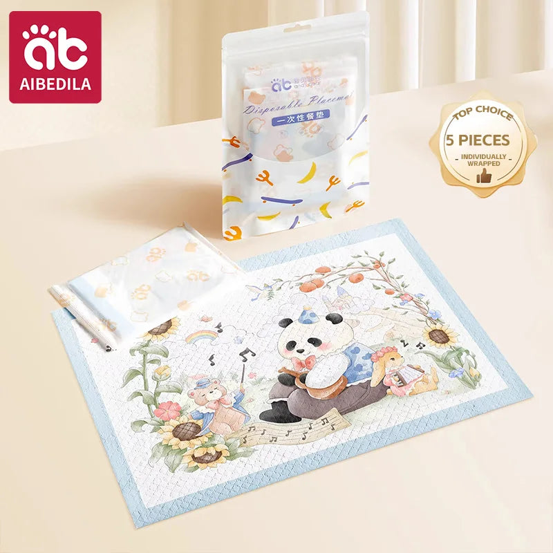 AIBEDILA Baby Disposable Table Mats Oilproof Waterproof Sticky Placemats Cute Animal Design Portable Dining Pads for Toddlers
