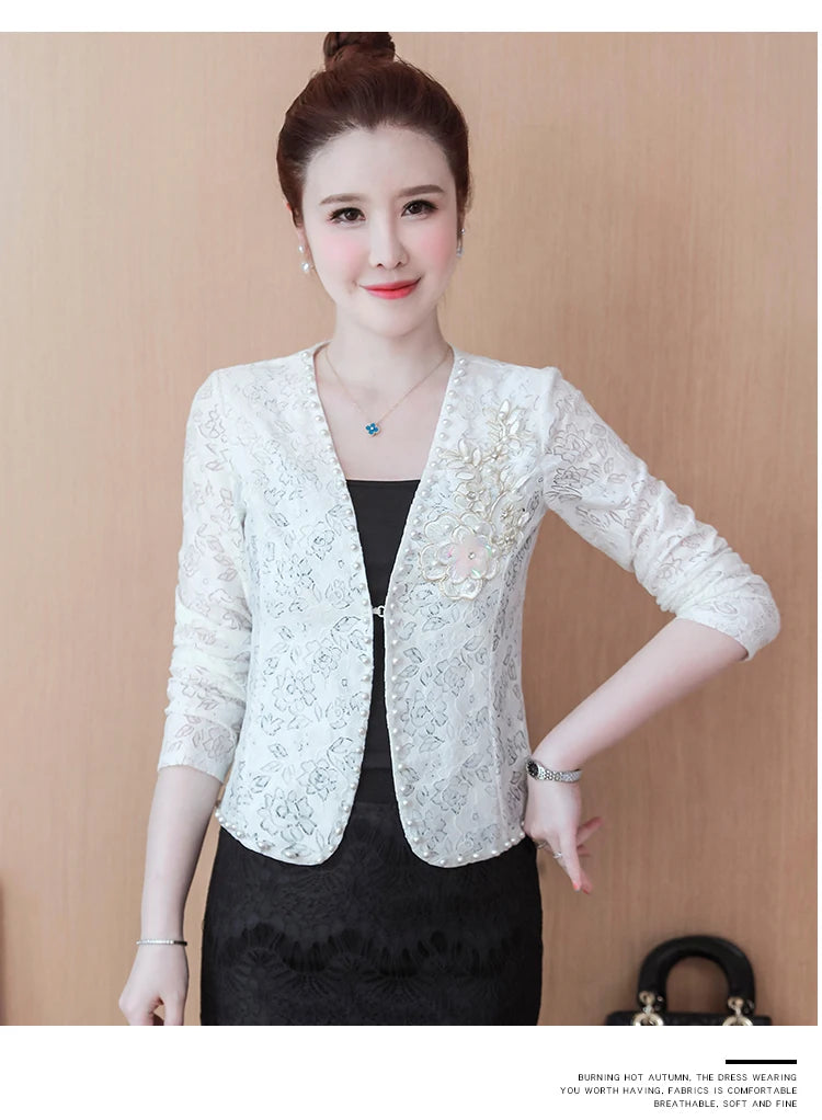 Short Lace  Long Sleeve Embroidery Cardigan