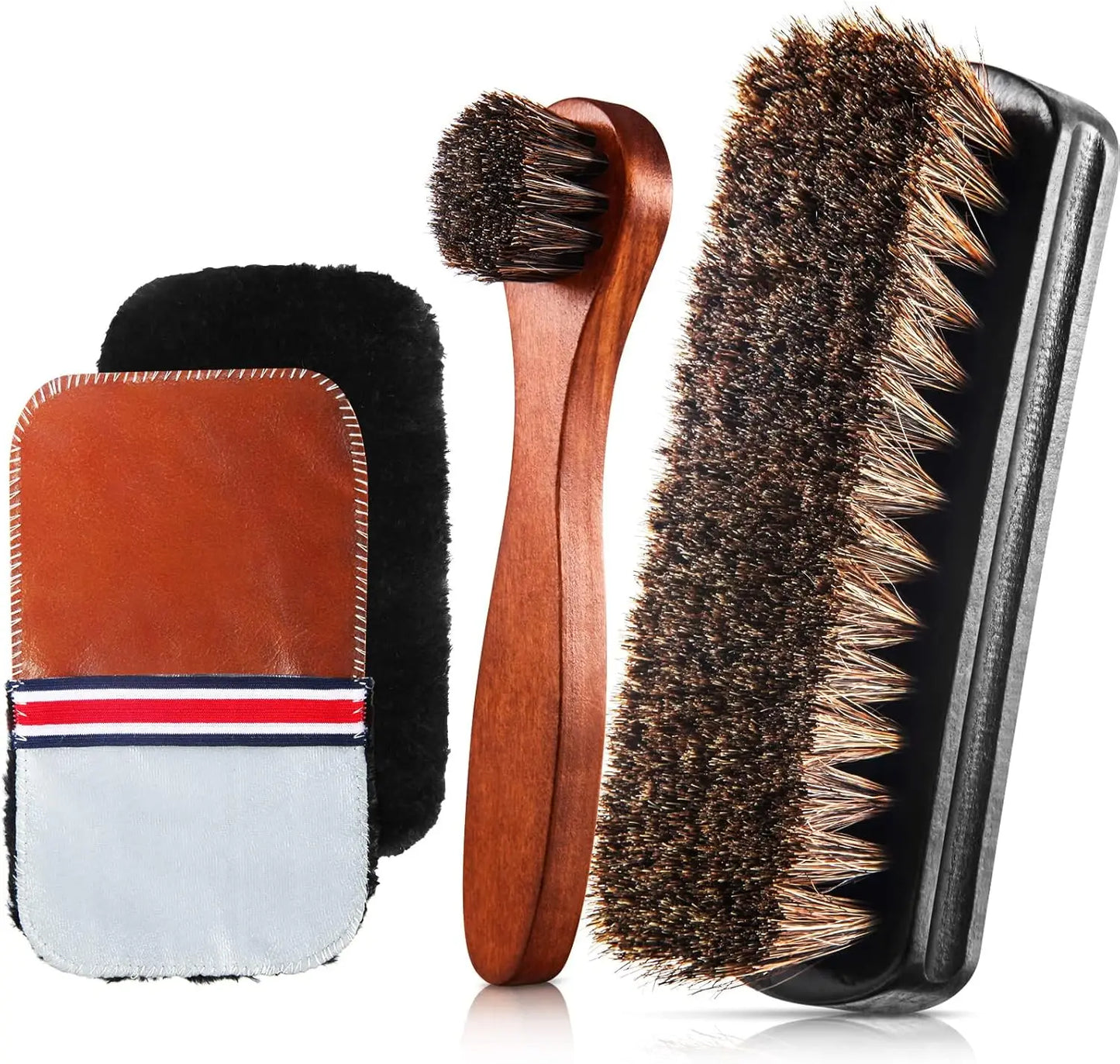 4 Pieces Horsehair Shiny Shoe Brush Set Polishing Applicator Cleaning Leather Shoes Boot Care Brush Suede Cleaning Brush