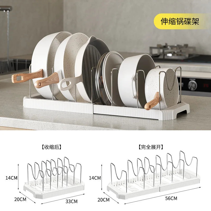 Expandable Kitchen Cabinet Pot Organiser - Adjustable Divider Rack, Multi-Use Storage Solution for Pots, Pans & Lids