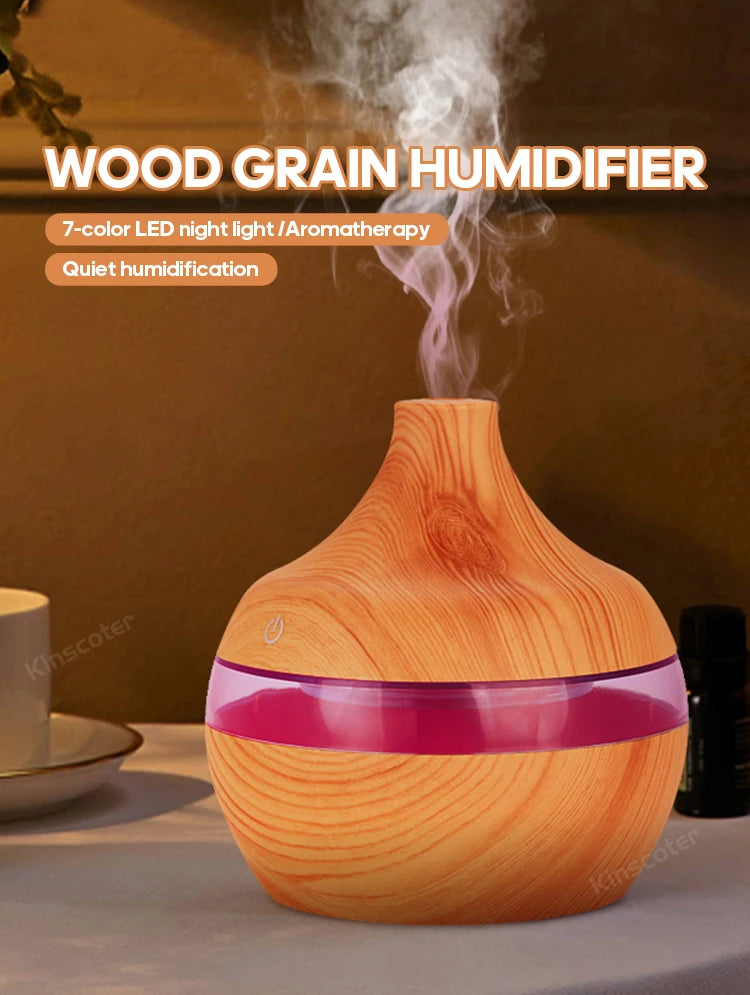 Wood Grain Humidifier 300ml USB Aroma Diffuser Atomizer USB Household Humidifier Hydrating Instrument Desktop Humidifier