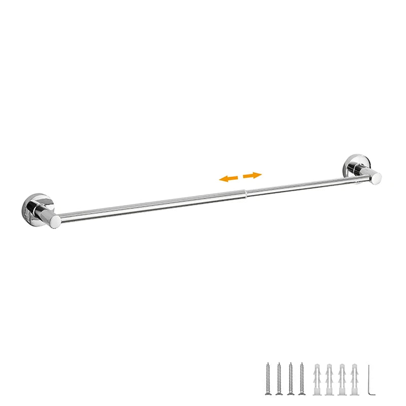 Bathroom Retractable Towel Single Bar Black, Chrome Single Towel Rack Extended Drying Towel Hanging Bar Bathroom Stainless Steel