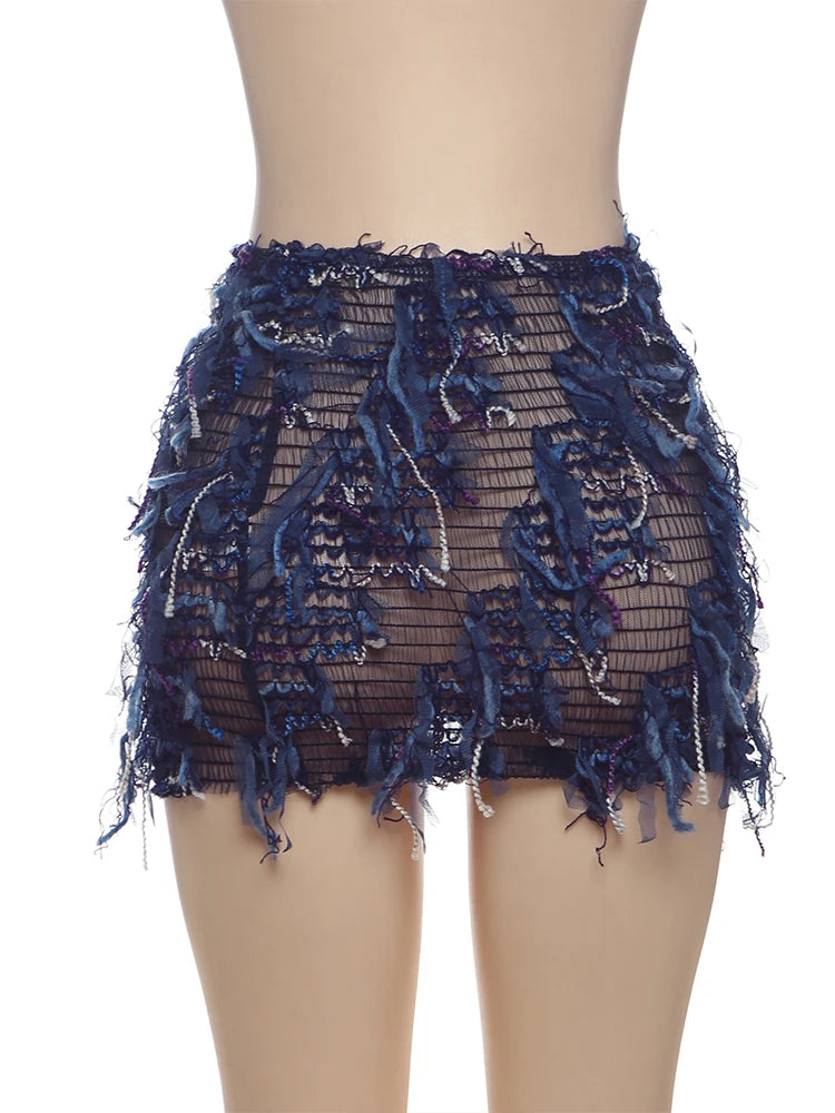 Weird Puss Colorful Tassel Skirts Peach Hip Women Thin Knit Wild Sexy Midnight Summer Trend Stretch Skinny Streetwear Bodycon
