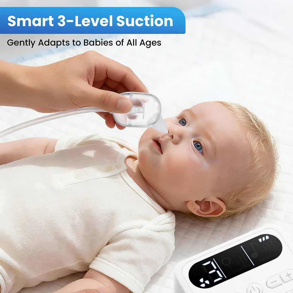 Baby Nasal Aspirator Electric Nose Cleaner with Built-In Music Nursery Rhymes Rechargeable Nose Booger Sucker for Infants Babies