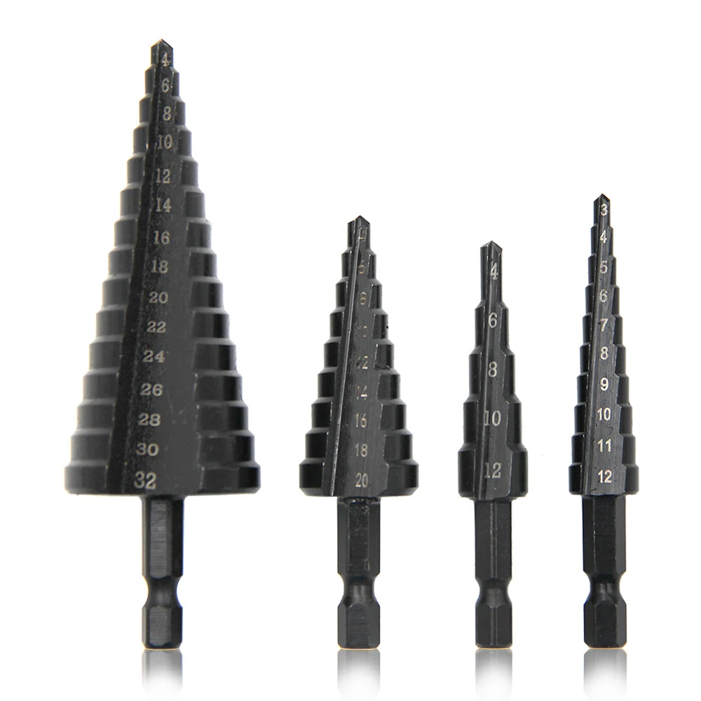 Black Hexagonal Shank Straight Groove Step Drill Bit