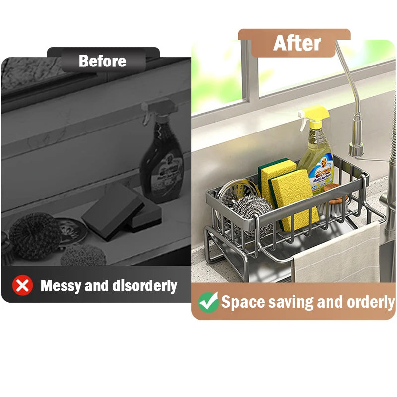 Sink Cleaning Tools Storage Rack Kitchen Multifunctional Stainless Steel Drain Rack for Sponge Cleanser Organiser Rag Hanger