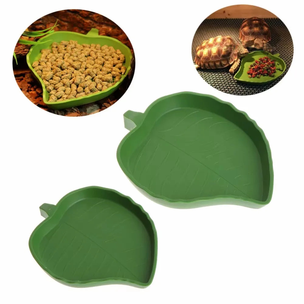 Leaf-Shaped Plastic Reptile Feeder – Small Pet Food & Water Tray for Turtles and Aquarium Habitats
