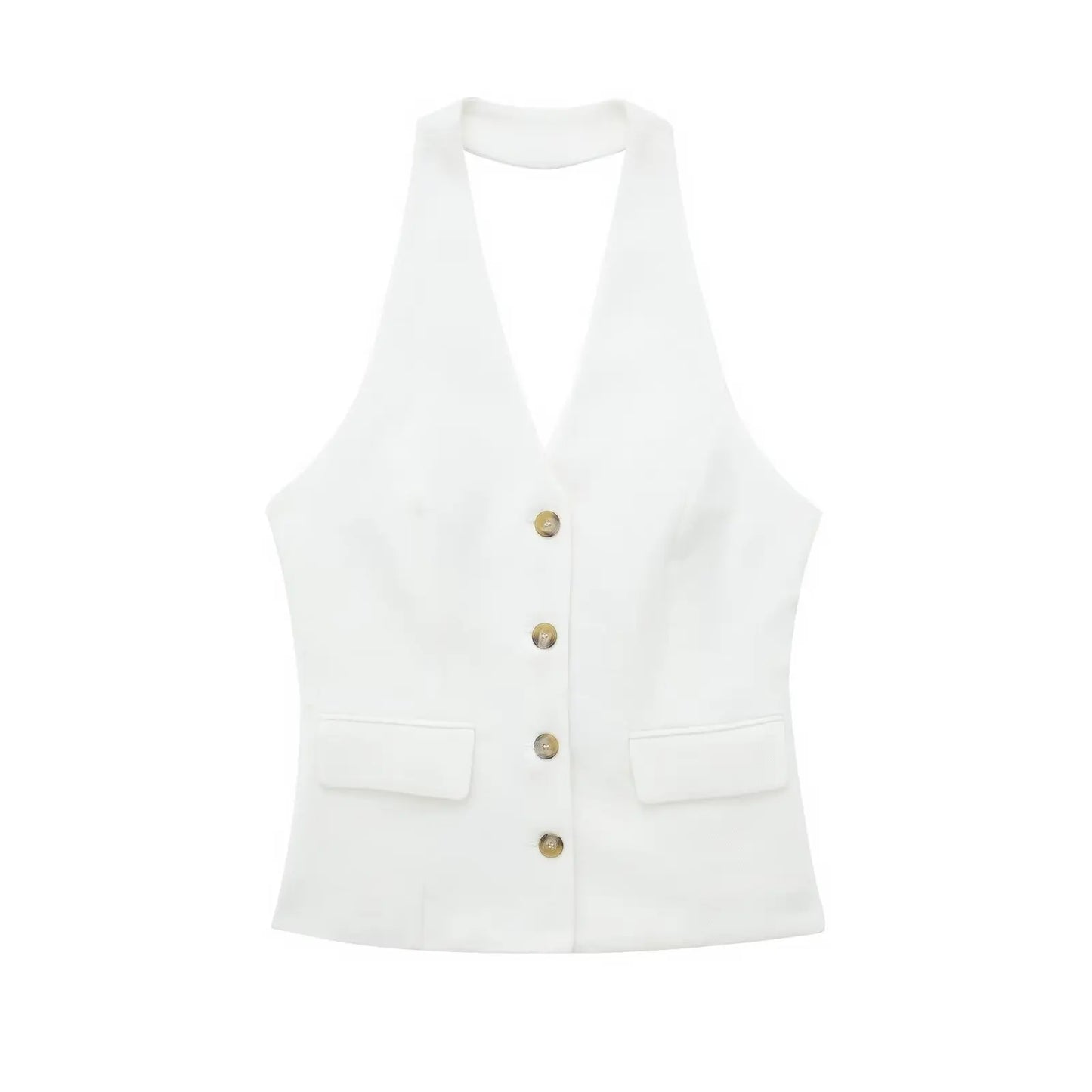 Women's Linen Look Halterneck Vest And Wide Leg Trouser