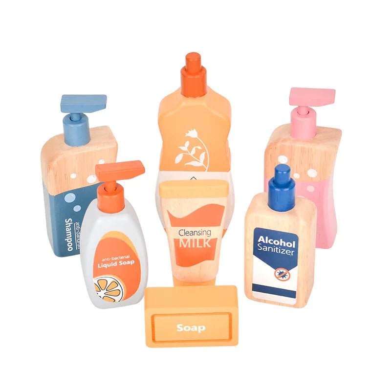 Children Pretend Play Toy Wooden Baby Care Washing Set Kids Imitation Game for Girls Montessori Learning Educational Toy