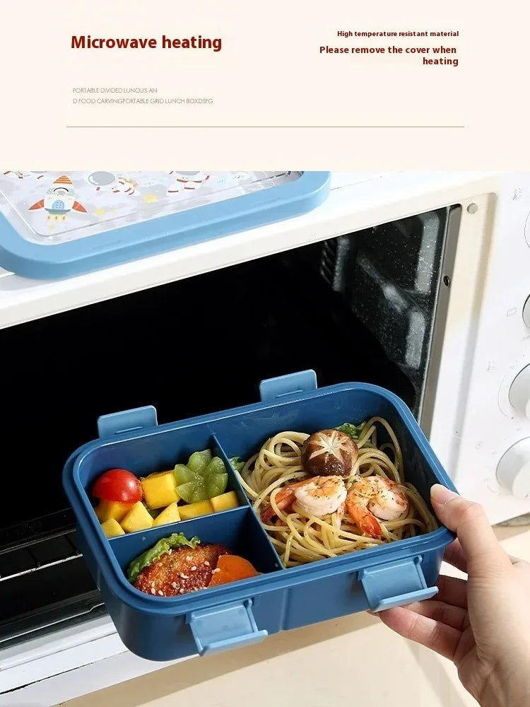 1000/1350ml Cartoon Lunch Box with Soup Bowl Bento Box Buckle Design Sealed and Leak-proof Portable Food Storage Container