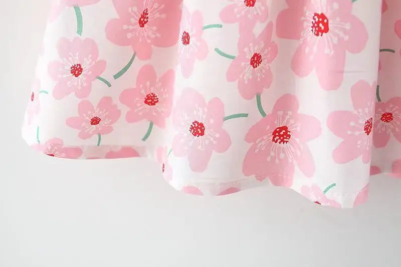 0-3-year-old baby clothes summer seaside vacation children's dress floral sleeveless bow girl princess dress+hat