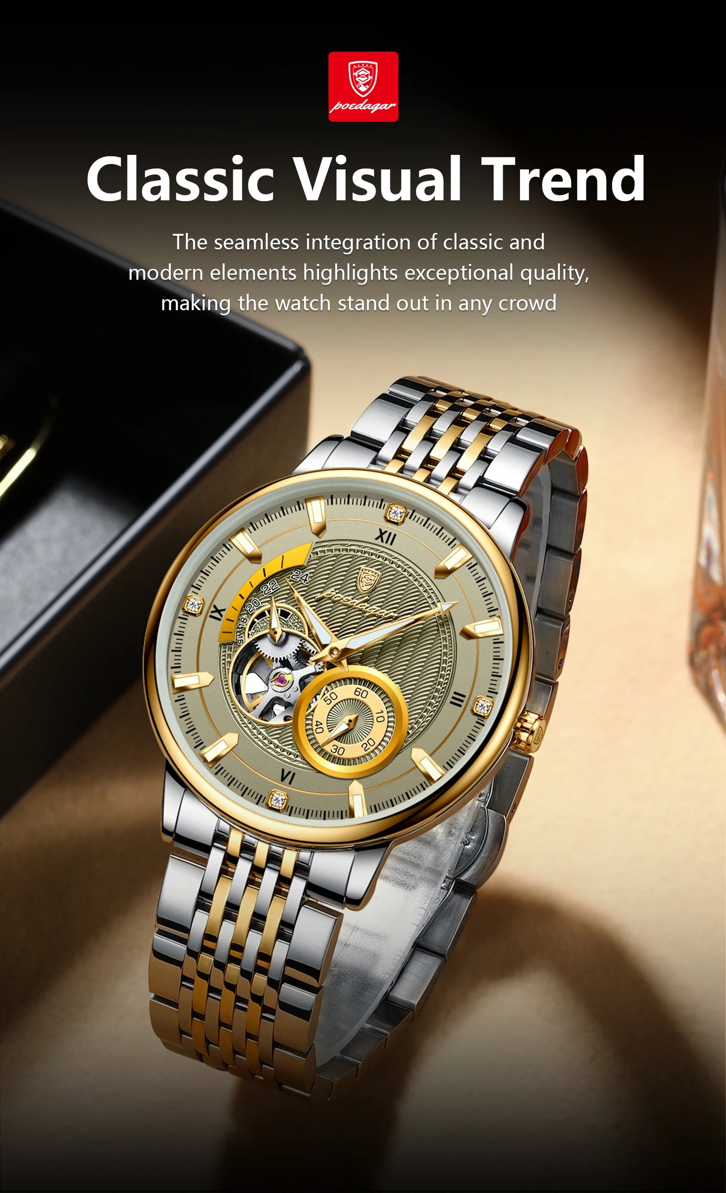 POEDAGAR Luxury Man Watch Stainless Steel Hollow Tourbillon Men Clock Luminous Mechanical Automatic Business Men's Watches Reloj
