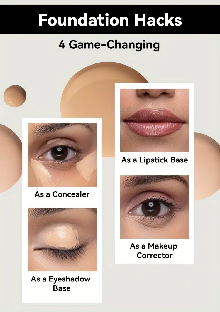 2-In-1 Oil Control Liquid Foundation & Concealer Full Coverage Long Lasting Waterproof Hydrating Brightening Base Makeup