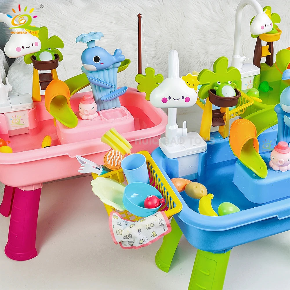 Children's kitchen toys electric fun water play water wash basin fishing dishwashing home role-playing baby early education toys