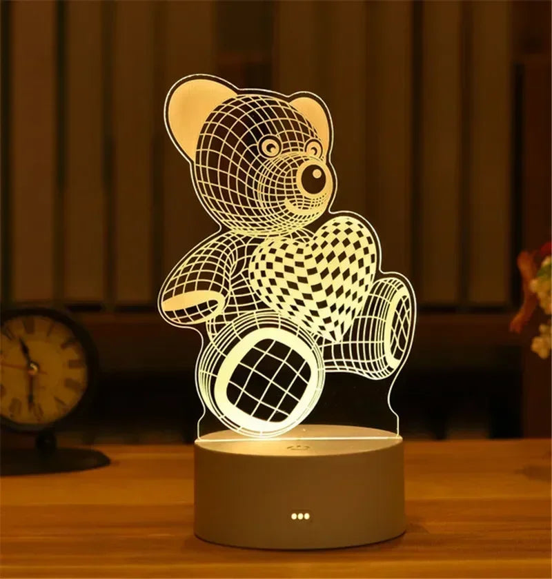 Creative 3D Acrylic Night Light USB Operated Bedroom Bedside LED Table Lamp Ornaments Christmas Holiday Birthday Event Gift