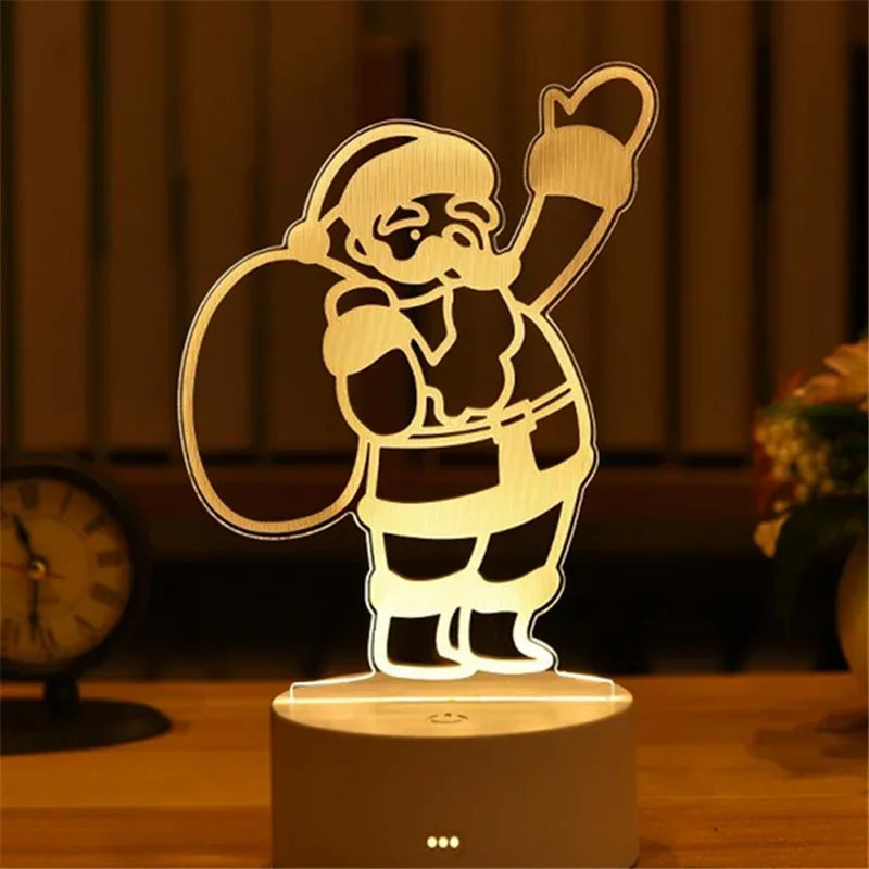 Creative 3D Acrylic Night Light USB Operated Bedroom Bedside LED Table Lamp Ornaments Christmas Holiday Birthday Event Gift