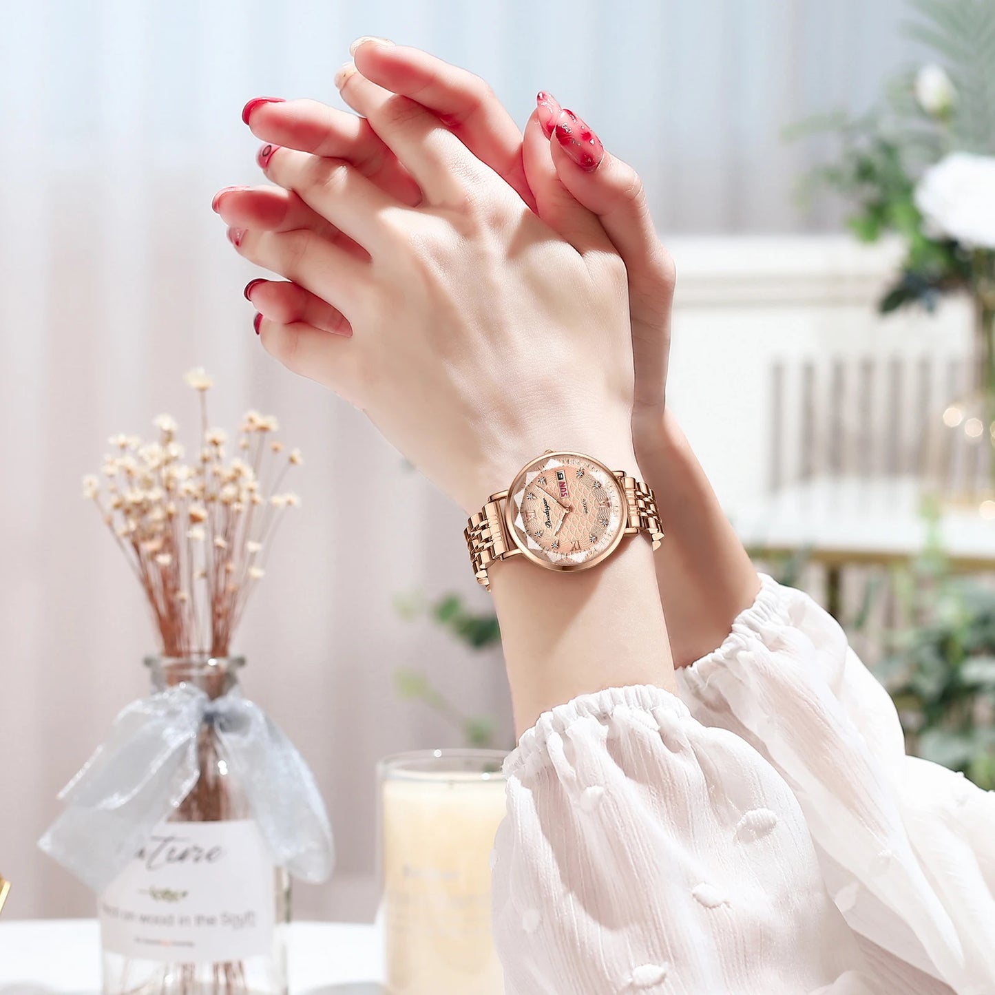 POEDAGAR Women Watch New Fashion Luxury Stainless Steel Wristwatch Bracelet Simple Rose Gold Waterproof Luminous Ladies Watches