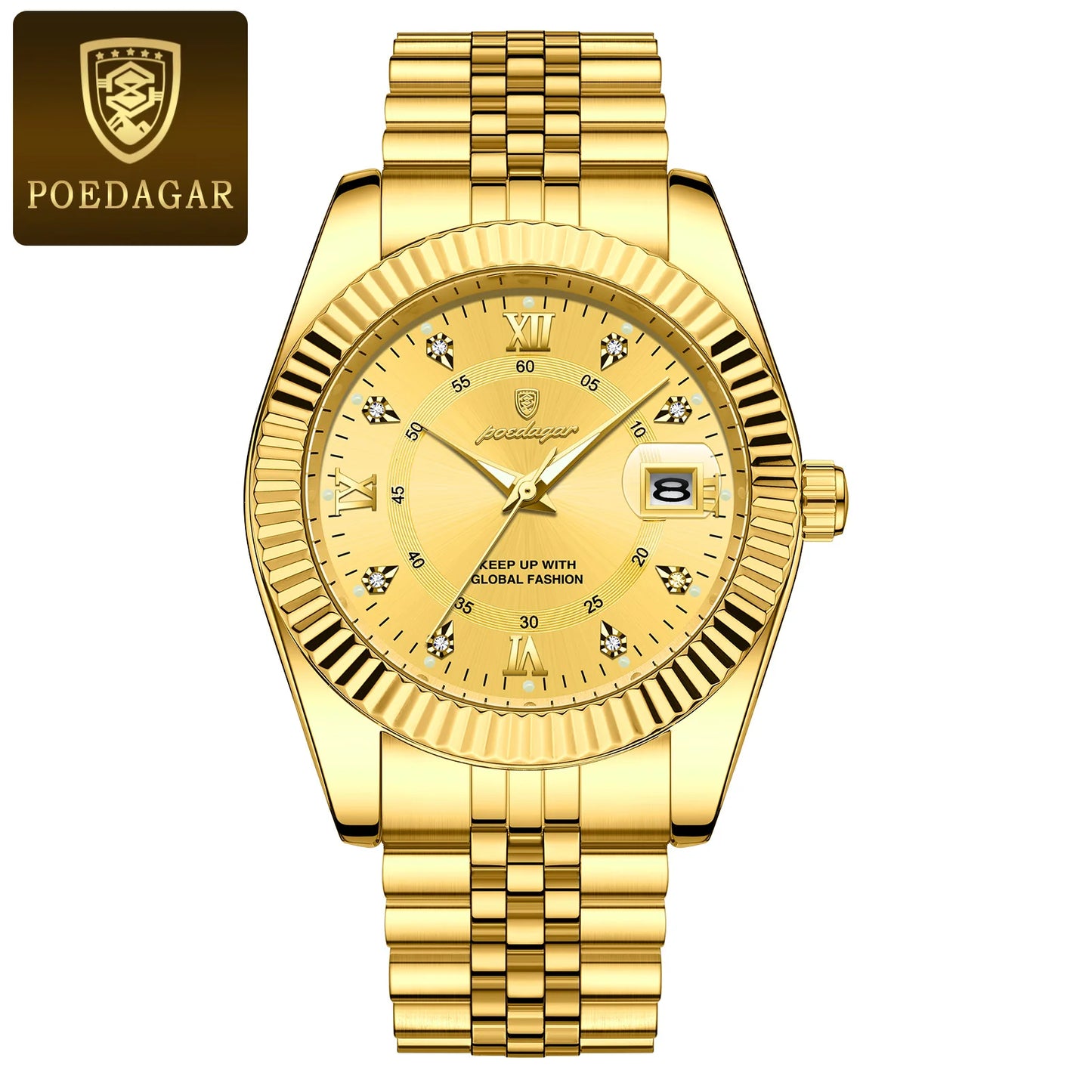 POEDAGAR Luxury Fashion Men Watch Waterproof Stainless Steel Luminous Military Man Wristwatch Date Business Quartz Men's Watches