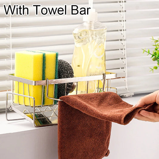 Sink Cleaning Tools Storage Rack Kitchen Multifunctional Stainless Steel Drain Rack for Sponge Cleanser Organiser Rag Hanger