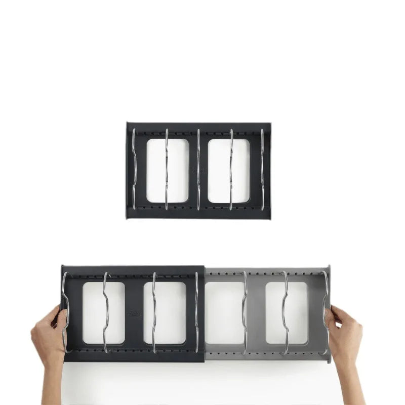Expandable Kitchen Drawer Organiser for Cookware, Pots, Pans, Lids & Baking Trays – Adjustable Pot Lid Holder Rack