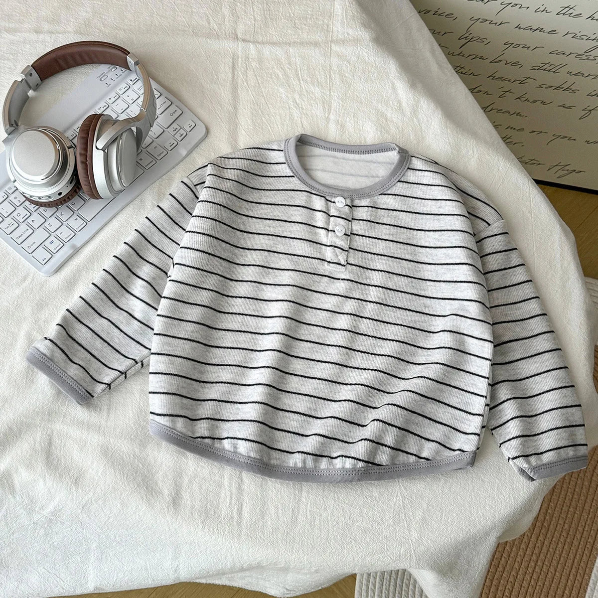 Kids Striped Long Sleeve Top, Soft Cotton Autumn Tee