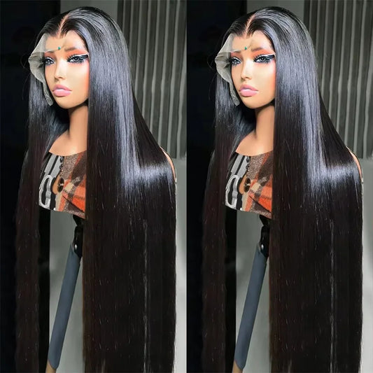 44 46 inches 200 Density Straight 13x6 HD Transparent Lace Natural Color Brazilian Human Hair Wig For Women Frontal Lace Wig
