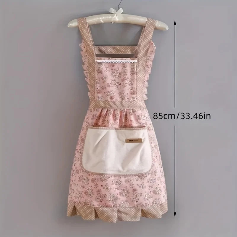 1pc Strap Canvas Floral Apron with Hood, Waterproof Oil-resistant Breathable Workwear Waist Apron