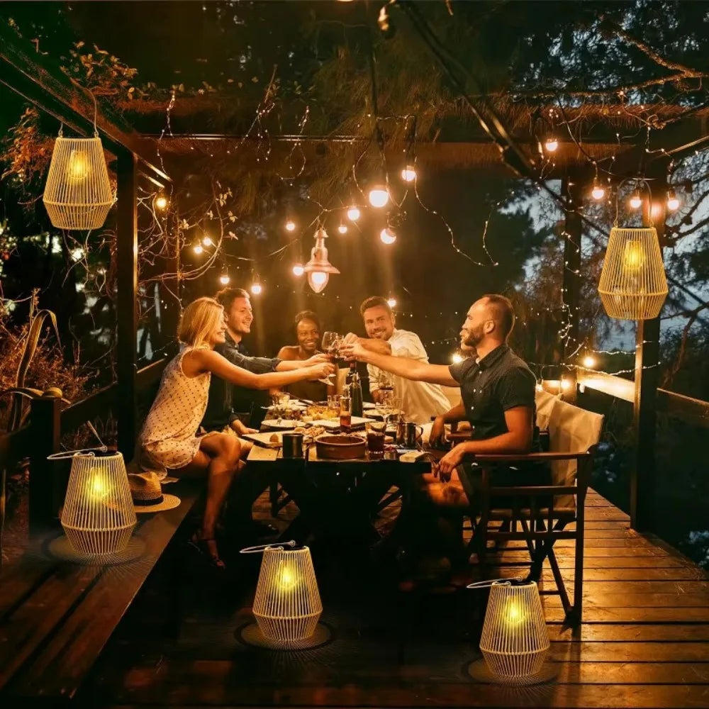 Outdoor Induction Hanging Handmade Woven Waterproof Solar Light, 0.6W Solar Tungsten Filament Lantern Yard Patio Street Light
