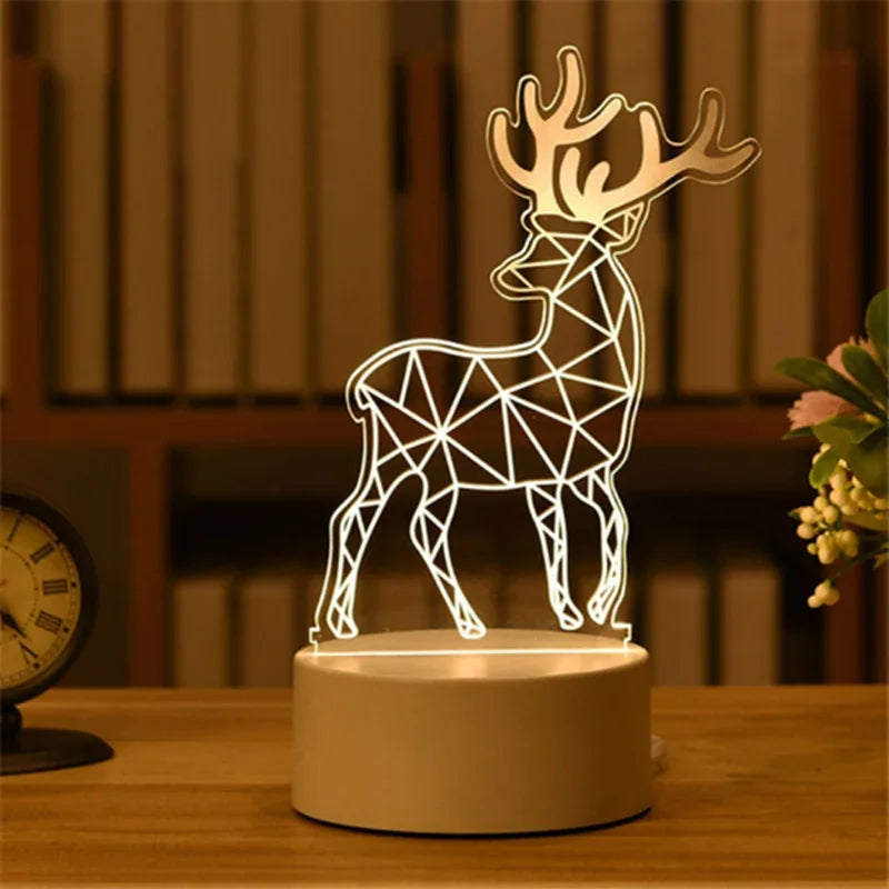 Creative 3D Acrylic Night Light USB Operated Bedroom Bedside LED Table Lamp Ornaments Christmas Holiday Birthday Event Gift