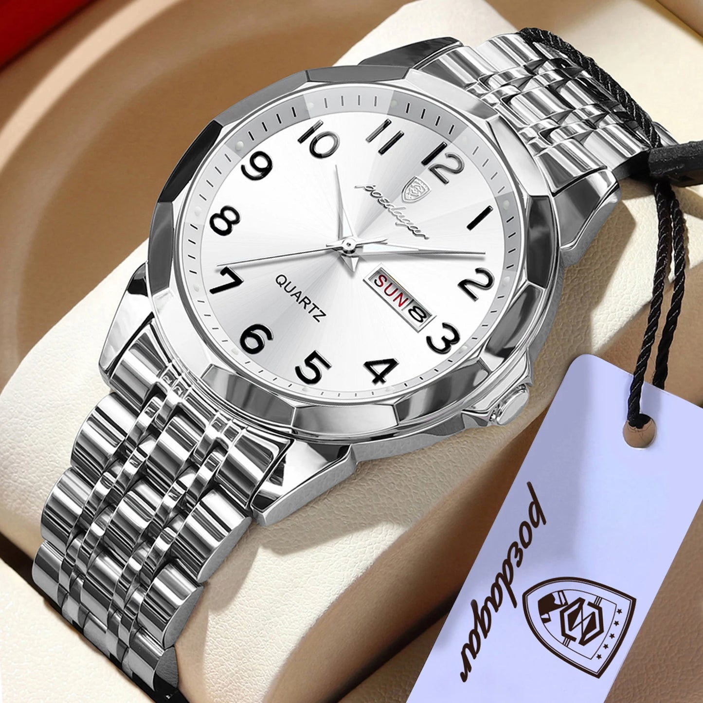 POEDAGAR Top Fashion Watches For Couple Waterproof Date Week Couple's Watches Quartz Stainless Steel Couple Watch Lovers Set+Box