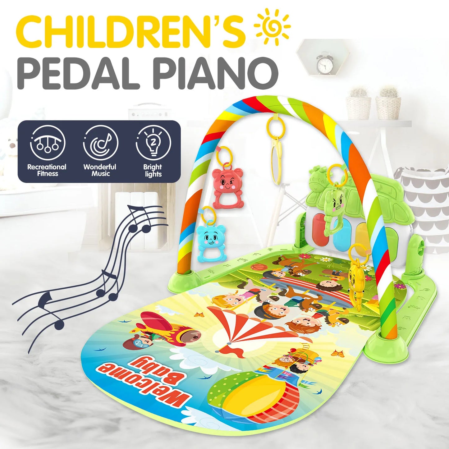 Children’s Pedal Piano – Early Education Music Toy with Light-Up Crawling Mat for Baby Fitness and Learning