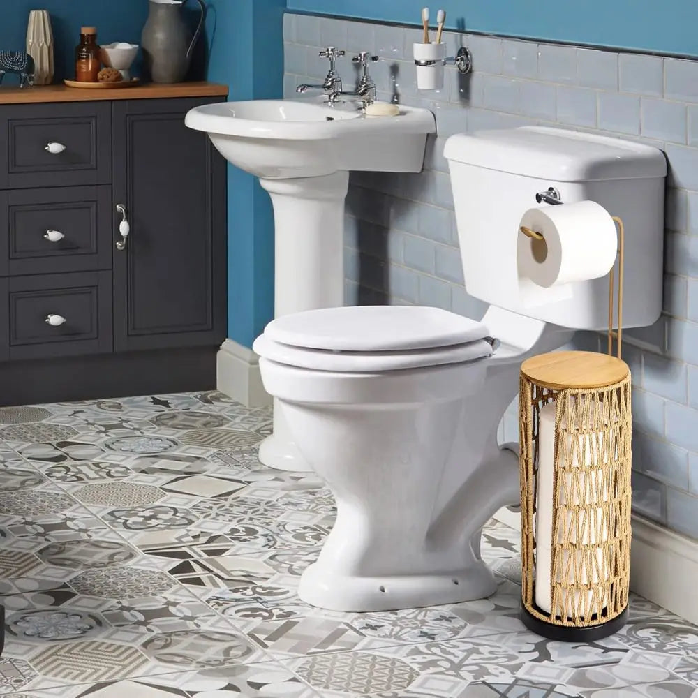 Freestanding Toilet Paper Holder with Storage,3 Rolls of Tissue Holder for Bathroom,Handmade WovenToilet Roll Holder Stand