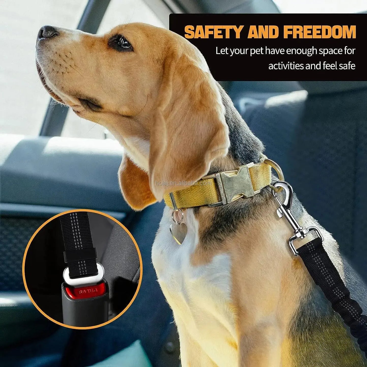 1PCS High Grade Dog Car Safety Belt Dog Safety Belt with Damping Belt and Reflective Line Adjustable Length Suitable Any Dog