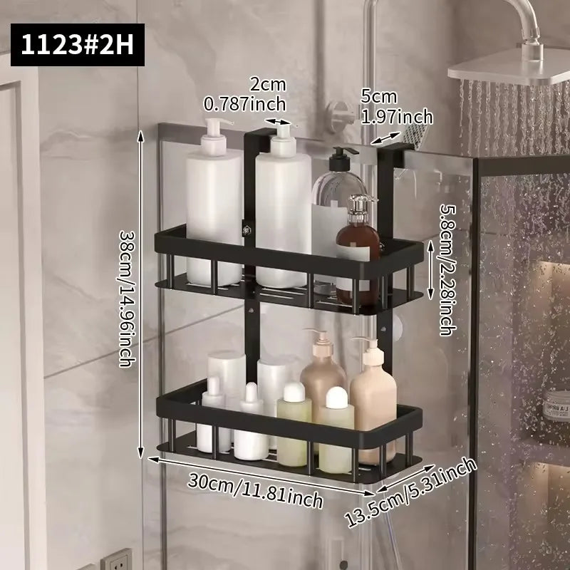 1/2/3 Tiers Bathroom Punch Free Wall-mounted Storage Rack Shower Room Over The Door Toiletries Organizer Bathroom Hanging Shelf