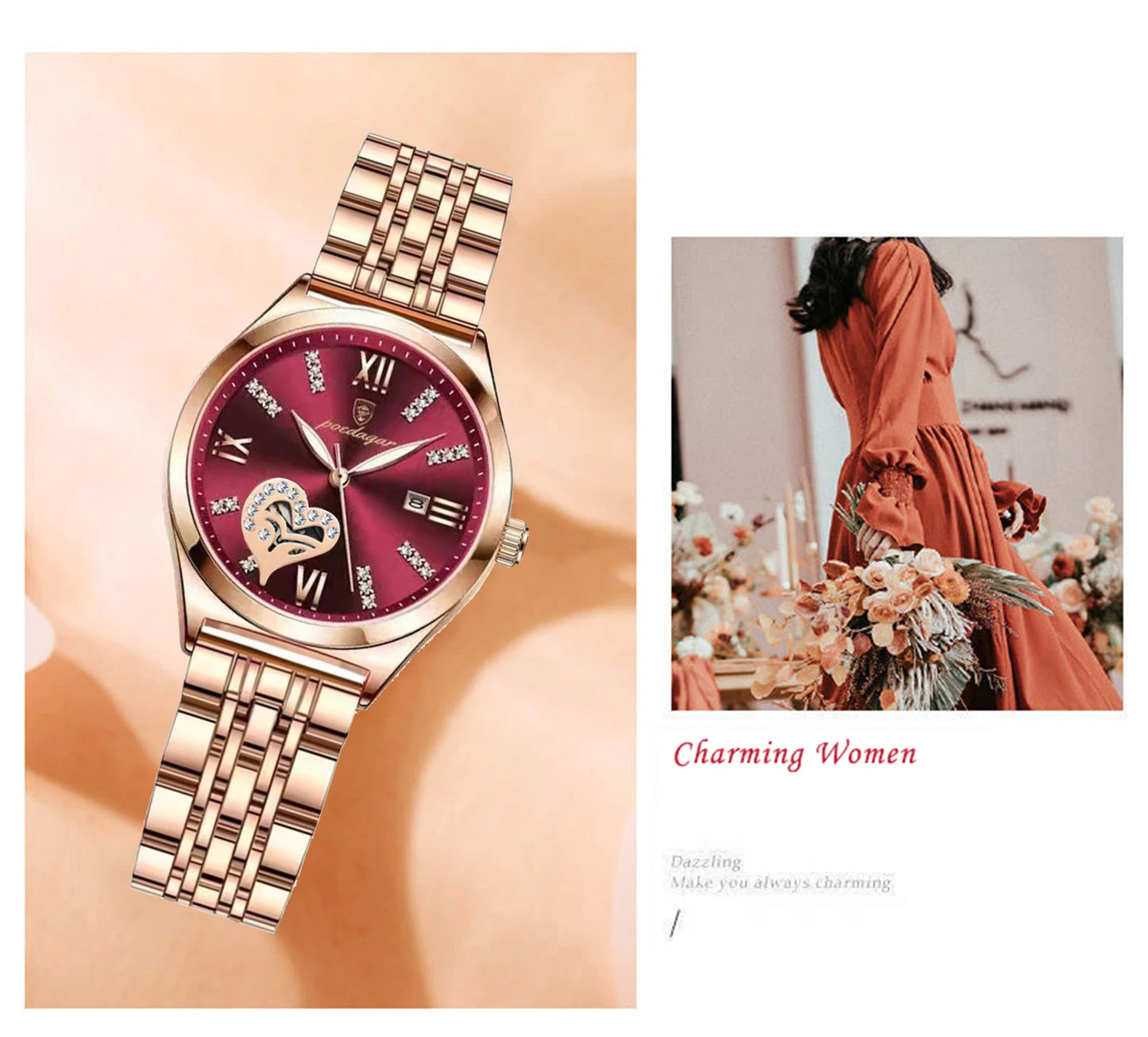 POEDAGAR Exquisite Luxury Watches For Women Waterproof Luminous Date Stainless Steel Casual Woman Wristwatch Quartz Ladies Watch