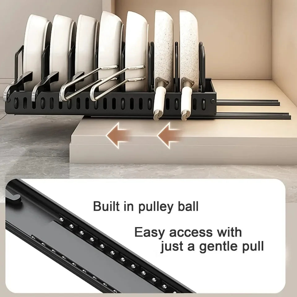Trays Dishes Partition Shelf Pull Adjustable Slide Kitchen Pot Pan Drawer Cabinet Cookware Storage Utensil Organiser